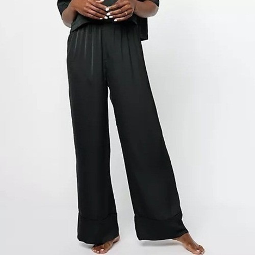 Barefoot Dreams Pants Womens XL Black Washed Satin Piped Wide Leg A612222